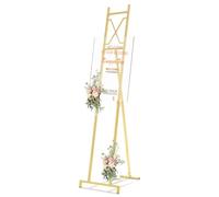 Feifeiya 1 Pcs Gold Floor Easel Stand 53 in, Square Metal | Wedding Sign Stand, Adjustable Easel Stand For Welcome Sign, Wedding Seating Chart, Poster, Painting Display