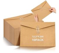 Feifeiya 10 Pack Kraft String Envelope File Folder Brown A4 Letter Size Kraft Paper Folders 9.2 x 12.2 Inch Project Pockets File Jacket Document Organizer with String Button Closure(Horizontal)