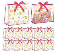 Feifeiya 12 Pcs Softball Clear Plastic Gift Bags with Die Cut Handles and Ribbon Bow, 12.2 x 9.8 x 5.1 Inches Large Snack Goodie Bag Reusable Sport Theme Party Favor for Team Game Rookie Year Birthday
