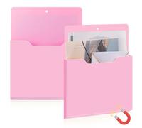Feifeiya 2 Pack Magnetic File Holder Large Magnetic Pocket Wall Hanging Magzine Organizer Paper Mail Letters for Refrigerator Classroom Locker Whiteboard Storage Cabinet Office(Pink Color,Vertical)