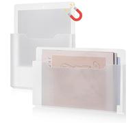 Feifeiya 2 Pcs Magnetic File Holder Wall Hanging Large Pocket Magazine Organizer Paper Mail Letter for Refrigerator Classroom Locker Whiteboard(Mixed,Clear,13.8 x 8.3 Inches,12.2 x 9.4 Inches)