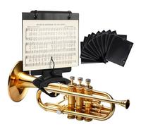 Feifeiya 2 Set Adjustable Marching Band Lyre for Trumpet with Flip Folder, Wooden Holder Trumpet Lyre with 24 Double-Sided Sheet Music Pages for Clarinet Flute Trombone Saxophone