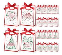Feifeiya 20 Pcs Christmas Clear Gift Bags with Handles Christmas Plastic Treat Bags with Ribbons Reusable Transparent PVC Santa Snowman Candy Goodie for Birthday Xmas Party Favor Supplies(Red)