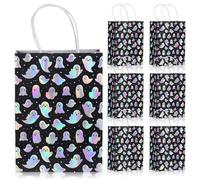 Feifeiya 24 Pcs Halloween Ghost Paper Gift Bags Holographic Boo Ghost Treat Goodie Candy Bags with Handle Kraft Paper Halloween Party Favor Supplies for Snack Chocolate Cookies Goodies Party Gift