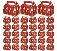 Feifeiya 30 Pcs Christmas Treat Boxes with Handles Xmas Red Gift Boxes Paper Candy Cookie Christmas Tree Cupcake Snack Goodies Gift Wrap Container Bags for Kids Xmas Party Favor Supply Decoration