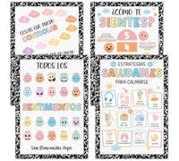 Feifeiya 4 pcs Composition Spanish Feelings Chart for Kids Emotions Learning Chart poster for Toddlers Calm Down Corner Supplies Home and Calming Corner Classroom