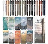 Feifeiya 50 Sets Christian Party Gifts Bulk Religious Pens Bible Verse Emergency Numbers Bookmarks Christian Catholic Gifts for Women Men Church Sunday School Favor(Neutral Color,English)
