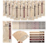 Feifeiya 50 Sets Christian Pens Bulk Bible Verse Religious Ballpoint Bamboo Pens with Bible Verse Emergency Numbers Bookmarks Church Gifts for Women Men Pastor Godmother Teacher (English)