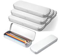 Feifeiya 6 Pcs Metal Pencil Case Mini Pencil Box School Supplies Pen Holder Metal Pencil Box Empty Hinged Stainless Steel Box Rectangular for Pen Pencil Makeup Brushes Crayon