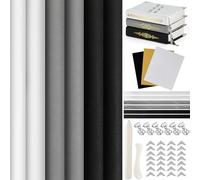 Feifeiya 62 Pcs Book Binding Cloth Kit, 6 Pcs 12'' x 16'' Bookcover Cloth Fabric 24 Metal Corners 3 Iron on Vinyl Sheets 6 Bookmark Ribbons 23 Accessories for Old Book DIY Craft (Black, White, Gray)
