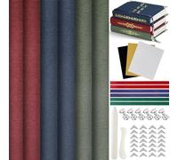 Feifeiya 62 Pcs Book Binding Cloth Kit, 6 Pcs 12'' x 16'' Bookcover Cloth Fabric 24 Metal Corners 3 Iron on Vinyl Sheets 6 Bookmark Ribbons 23 Accessories for Old Book DIY Craft(Red, Green, Blue)