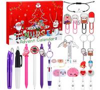 Feifeiya Christmas Nurses Gifts Advent Calendar 2025 Christmas 24 Days Countdown Nurse Badge Reel Straw Topper Keychain Bookmark Bracelet Retractable Ballpoint for Nurse RN LPN Practitioner