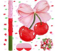 Feifeiya Coquette Pink Bow Cherry Piñata Pink Girls Party Piñata Bundle with a Blindfold, Bat and Confetti Birthday Coquette Party Supplies
