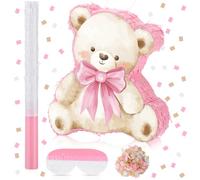 Feifeiya Coquette Pink Bow Piñata Pink Party Piñata Bundle with a Blindfold, Bat and Confetti Birthday Coquette Party Supplies (Bear)