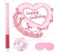 Feifeiya Coquette Pink Cake Piñata with a Blindfold, Bat and Confetti