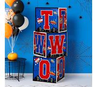 Feifeiya Spider Theme Birthday Party Supplies 3 Pcs 11.8 Inch Spider Theme 2nd Birthday Balloon Box Red and Blue Balloon Box Set for Hero themed Party Backdrop Photoshoot Props Decorations Supplies