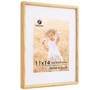 Feihorrm 11x14 Picture Frames, Handcrafted Rounded Corner Wooden Frame, Matted to 8x10, Natural Oak Solid Wood 28x36cm with HD Tempered Glass for Wall Decor