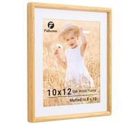 Feihorrm 12x10 Photo Frame, Natural Oak Solid Wood Picture Frame, Handcrafted Rounded Corner 10x12 Frame with HD Tempered Glass, Matted to 8x10 for Wall Display