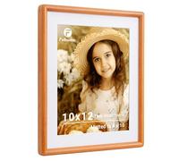 Feihorrm 12x10 Photo Frame, Natural Teak Solid Wood Picture Frame, Handcrafted Wooden Rounded Corner 10x12 Picture Frames with HD Tempered Glass, Matted to 8x10 Photo Frames for Wall Display