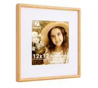 Feihorrm 12x12 Frames, Natural Oak Solid Wood Square Photo Frame, Handcrafted Wooden Rounded Corner 30x30cm Picture Frames, Matted to 8x8 Photo Frame with Tempered Glass for Wall Display