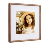 Feihorrm 12x12 Frames, Natural Walnut Solid Wood Square Photo Frame, Handcrafted Wooden Rounded Corner 30x30cm Picture Frames, Matted to 8x8 Photo Frame with Tempered Glass for Wall Display