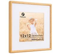 Feihorrm 12x12 Square Frame, Natural Oak Solid Wood Photo Frame, Handcrafted Rounded Corner 30x30cm Frame, Matted to 8x8 with Tempered Glass for Wall Display