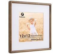 Feihorrm 12x12 Square Frame, Natural Walnut Solid Wood Photo Frame, Handcrafted Rounded Corner 30x30cm Frame, Matted to 8x8 with Tempered Glass for Wall Display