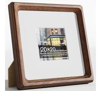 Feihorrm 20 x 20 cm Picture Frame, Natural Walnut Wood Photo Frame with Tempered Glass, Handmade Rounded Corner 20 x 20 cm, Wooden Frame, Matte on 9 x 9 cm Photos, Wall or Table Top Display