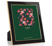 Feihorrm 8x10 Photo Frame, Black Enamel Frame with Gold Metal Edge, HD Tempered Glass Picture Frame, Vertical & Horizontal Display, Tabletop & Wall Mount Decor