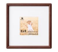 Feihorrm 8x8 Photo Frame, Mahogany Solid Wood Picture Frames, 20x20 Square Frames, 8x8 Frame Matted to 4x4 Photos, Handcrafted Rounded Corners with HD Tempered Glass, Tabletop & Wall Mount Display