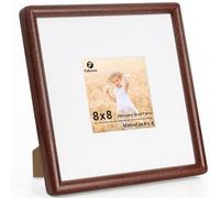 Feihorrm 8x8 Picture Frames, Natural Mahogany Solid Wood Photo Frame for Wall & Tabletop, Matted to 4x4, Handcrafted Rounded Corner Square Frame with HD Tempered Glass