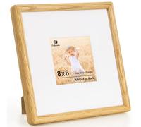 Feihorrm 8x8 Picture Frames, Natural Oak Solid Wood Photo Frame for Wall & Tabletop, Matted to 4x4, Handcrafted Rounded Corner Square Frame with HD Tempered Glass