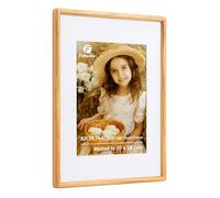Feihorrm A3 Picture Frame, Handcrafted Wooden Rounded Corner, Natural Oak Solid Wood Frames with HD Tempered Glass, A3(29.7x42cm) Frame with Mount for A4(20x28.7cm) Photo Frames for Wall Display
