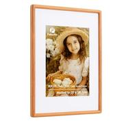 Feihorrm A3 Picture Frame, Handcrafted Wooden Rounded Corner, Natural Teak Solid Wood Frames with HD Tempered Glass, A3(29.7x42cm) Frame with Mount for A4(20x28.7cm) Photo Frames for Wall Display