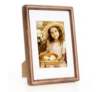 Feihorrm A5 Frame, Natural Walnut Solid Wood A5 Photo Frames with HD Tempered Glass, A5(14.8x21cm) Frame with Mount for A6(9.5x13.8cm) Picture Frames, for Wall & Tabletop Vertical or Horizontal