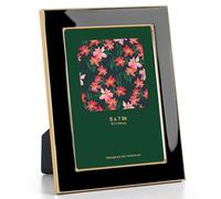 Feihorrm Photo Frame 7x5, Black Enamel Frame with Gold Metal Edge, HD Tempered Glass Picture Frame, Vertical & Horizontal Display, Tabletop & Wall Mount Decor