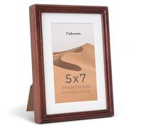 Feihorrm Photo Frame 7x5, Mahogany Picture Frame Fit 4x6 with Mat | Natural Solid Wood 5x7 Picture Frame with HD Tempered Glass, Handcrafted Wooden Photo Frame for Wall & Tabletop Display