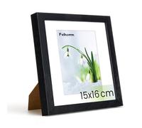 Feihorrm Picture Frame, 15 x 16 cm Oak Photo Frame with Tempered Glass, for 15 x 16 cm Photos without Mount or 9 x 12 cm Photos with Mount, Solid Wood Photo Frame (Black, 15 x 16 cm / 1x)