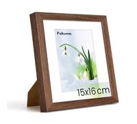 Feihorrm Picture Frame, 15 x 16 cm Oak Photo Frame with Tempered Glass, for 15 x 16 cm Photos without Mount or 9 x 12 cm Photos with Mount (Dark Brown, 15 x 16 cm / 1x)