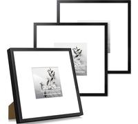 Feihorrm Picture Frame, 20 x 20 cm, Aluminium, Black Square Photo Frame with Tempered Glass, for 20 x 20 cm Photos without Mount or 9 x 9 cm Photos with Mount, Metal Narrow Frame, Pack of 3