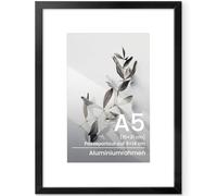 Feihorrm Picture Frame, Aluminium A5 15 x 21 cm Photo Frame, for 15 x 21 cm Photos without Mount or 9 x 14 cm Photos with Mount, Metal Frame with Tempered Glass (Black, 1x)