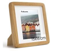 Feihorrm Solid Wood Picture Frame, Oak Picture Frame with Tempered Glass, for 15 x 16 cm Photos without Mount or 9 x 12 cm Photos with Mount (Beige, 15 x 16 cm, 1x)