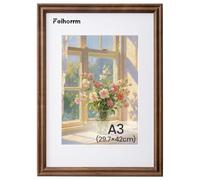 Feihorrm Vintage Picture Frame, A3 Walnut Solid Wood Photo Frame with Tempered Glass, for 29.7 x 42 cm Photos without Mount or 20 x 28.7 cm Photos with Mount (Dark Brown, A3 (29.7 x 42 cm)