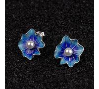 FEIHUI Sterling Silver Studs,Retro Burnt Blue Lotus Leaf Inlaid Imitation Pearl Charm Hypoallergenic S925 Sterling Silver Studs Earrings Exquisite Jewelry For Women Mens Girls Marry Best Friends,Blue