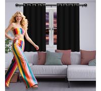 FEIJDON Blackout Eyelet Curtains 210 x 220 cm Super Soft Thermal Blackout Eyelet Dim Out Curtains Privacy Protected for Bedroom Bathroom, Black