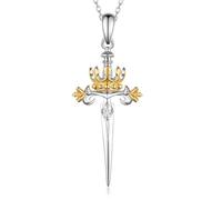 Feijiesi Women's Italian Horn Sword Lotus Mountain Book Key Necklace for Women Sterling Silver Gold, Sterling Silver, No Gemstone
