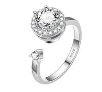 FEIKFEIZ 925 Silver Women's Moissanite Ring, 1CT Lab-Created Diamond, 18K White Gold Plated, Adjustable Open Silver Ring, Engagement Ring, Jewelry Gift.