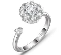 FEIKFEIZ Women's Moissanite Ring, 925 Silver Plated with 18K White Gold, Lab-Cultivated Moissanite Diamonds, Adjustable Open-Ended Silver Ring, Engagement Ring, Jewelry Gift.