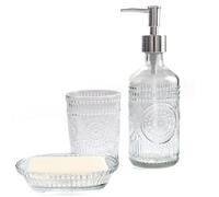 FEILANDUO 3Pcs Glass Bathroom Accessories Set, Lotion & Soap Dispenser, Toothbrush Holder, Soap Dish, Modern Bathroom Countertop Decor for Home, Housewarming Gift