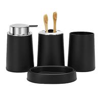 FEILANDUO Bathroom Accessories Set, 4 Pcs Bathroom Accessory Gift Soap Dispenser and Toothbrush Holder Set, Soap Dish, Toothbrush Cup, Modern Bathroom Decor (Black)